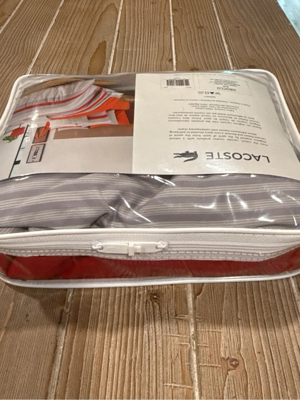Lacoste Sirocco Twin XL Duvet Set Red Stripe Archival Collection Open Box
